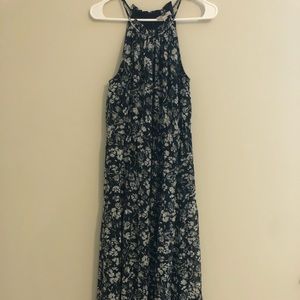 New With Tags! Never worn. Navy floral, flowing maxi dress with cinched waist